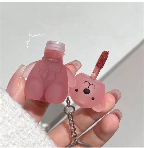 Bear Cute Keychain Clay Creamy Lip Mud Nude Matte Lip Tint Long Lasting Waterproof Non Stick Cup