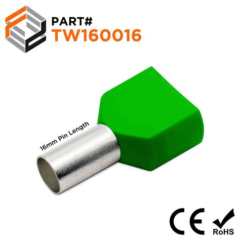 Tw160016 2x6 Awg 16mm Pin Twin Wire Ferrules Green Ferrules Direct