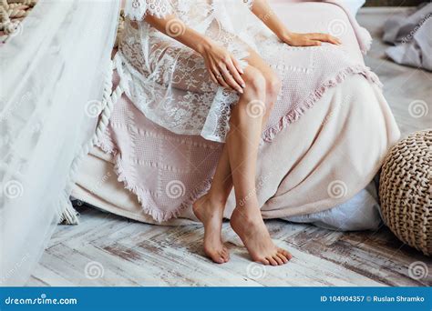 Beautiful Bride In Lingerie And White Dress Stock Image Image Of Decoration Curly 104904357