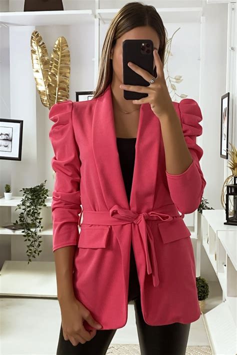 Fuchsia Blazer With Puffed Shoulders And Belt