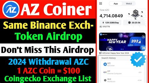 AZCOINER Free Mining App Same Binance Token AZC 1 AZC Coin 100