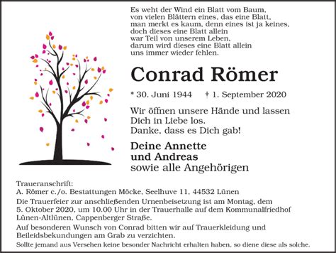 Traueranzeigen Von Conrad R Mer Trauer In Nrw De