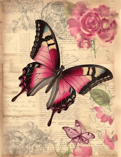 Premium AI Image Cottagecore Butterfly Old Paper Vintage Digital Paper