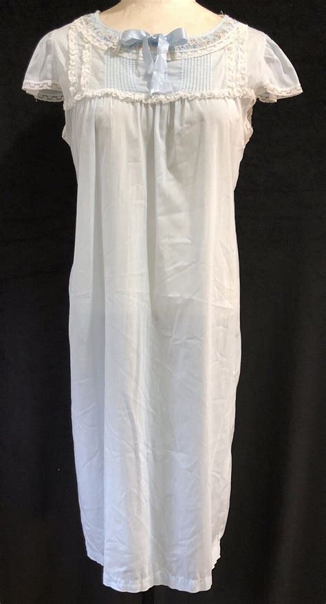 Vintage Penney S ADONNA Lingerie Blue Cotton Nightgown Size S RF912 EBay