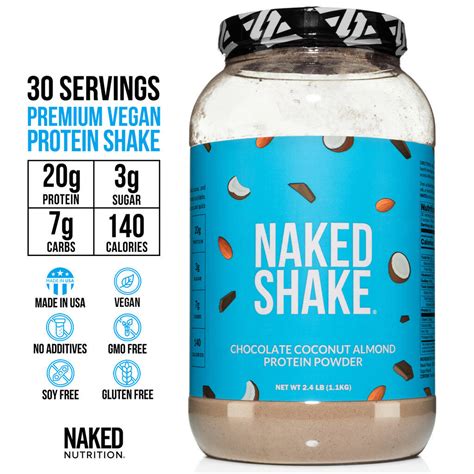 Chocolate Coconut Almond Protein Powder Plant Based 20g Protein Naked Shake