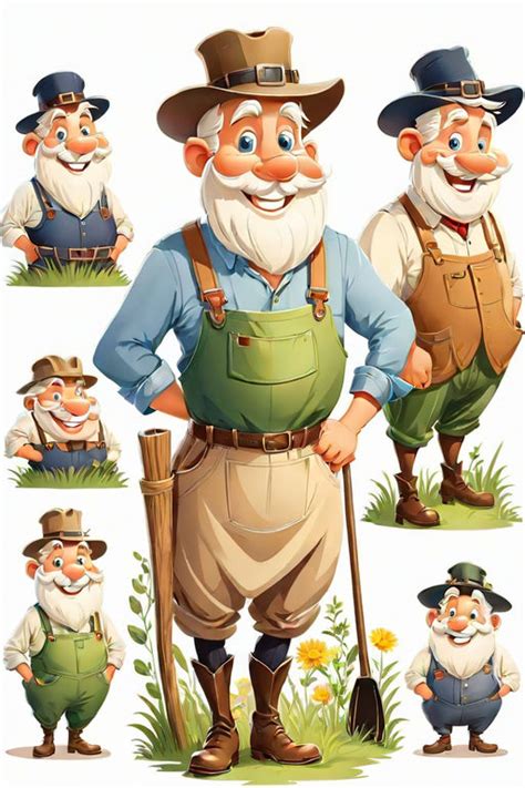 Set of 4 cartoon British Farmer characters by Mark Terrey - Playground