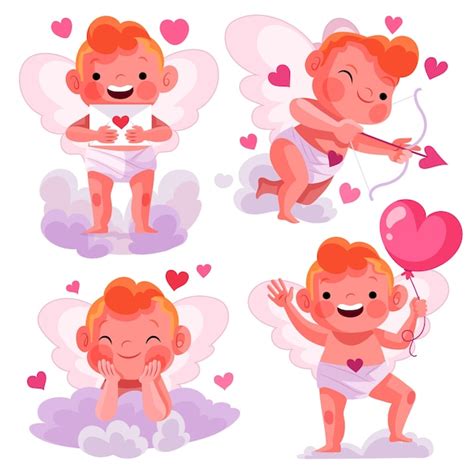 Colección plana de personajes de cupido del día de san valentín