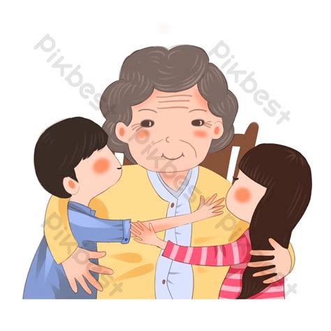 Doble Noveno Festival Dibujos Animados Dibujados A Mano Abuela Y Nietos ...