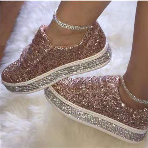 Women Glitter Sequined Fashion Lace Up Party Casual Platform Shoes ...