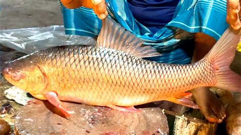 Huge Giant Rohu Fish Cutting Cleaning Beautiful Skills In Market