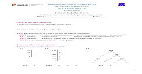 Ficha de trabalho 6º ano PDF file2 5 Decompõe em fatores primos cada