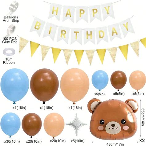 Teddy Bear Birthday Decorations Set Brown Nude Blue Balloon Arch Garland Kit Teddy Bear Foil