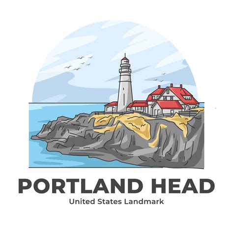 Portland Head Lighthouse United States Landmark Minimalist Cartoon