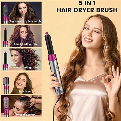Hair Styling Tool Set With Hot Air Dryer 5 In 1 Rotating Brush Curler Styler Travel