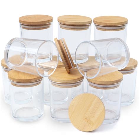 10 Oz Clear Candle Jars With Bamboo Lids Set Of 12 Pcs Etsy