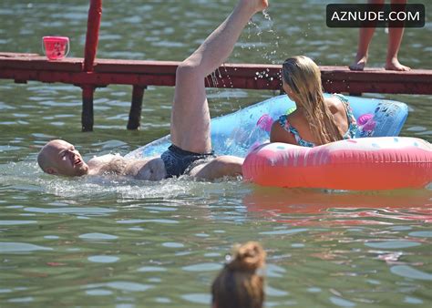 Sophie Monk Sexy In A Blue Bikini While Filming Tv Show With Oscar Gordon On The Beach In