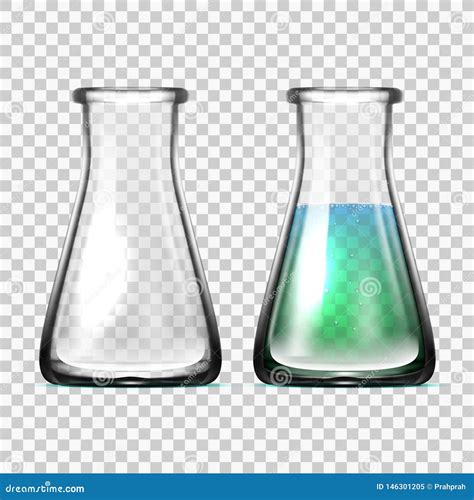 Realistic Glass Laboratory Equipment Flasks Or Beakers Stock