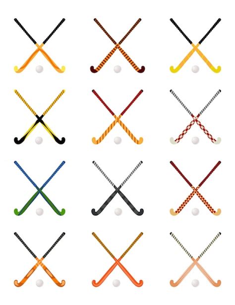 Premium Vector Set Of Crossed Hockey Sticks On Grass