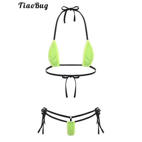 Womens Micro Mini Bikini Suits Swimwear Bathing Suit Lace Up Bikini Bra With Micro G String Set