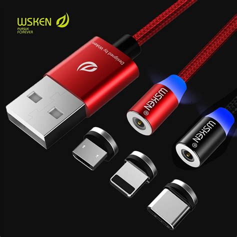 WSKEN Led Magnetyczny Kabel USB Micro USB Typu C Kabel Do Ładowania