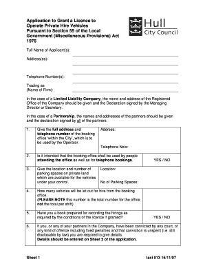 Fillable Online Hullcc Gov Application Form For An Operators Licence