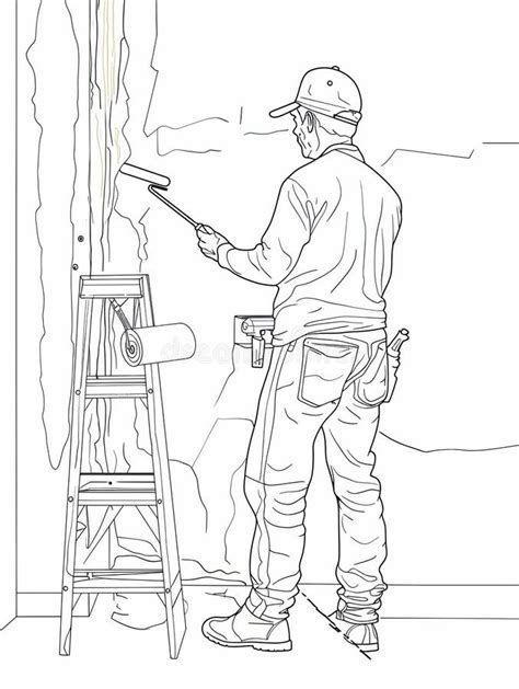 A Continuous One Line Drawing Depicting A Painter Using A Paint Roller