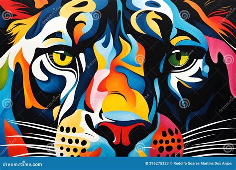 Colorful Close Up Of Black Panther Eyes In Abstract Oil And Acrylic