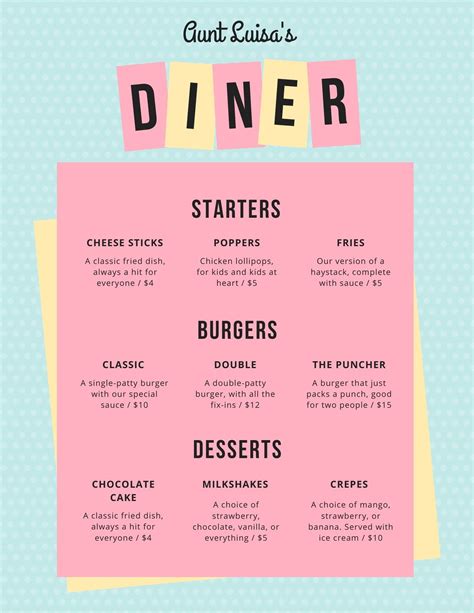 Diner Menu Template