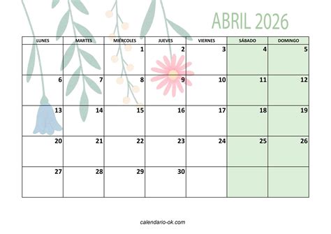 Calendario 2026 Bonito con Flores – Imprimir Gratis