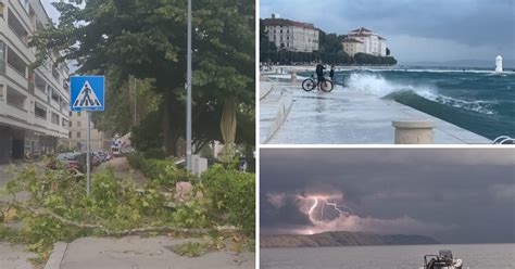 FOTO Nevrijeme stiglo do mora U Zadru jak vjetar ruši stabla iznad