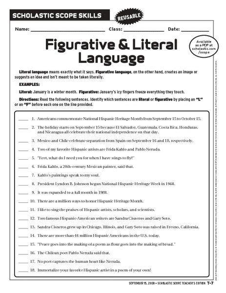 6th Grade Figurative Language Worksheets