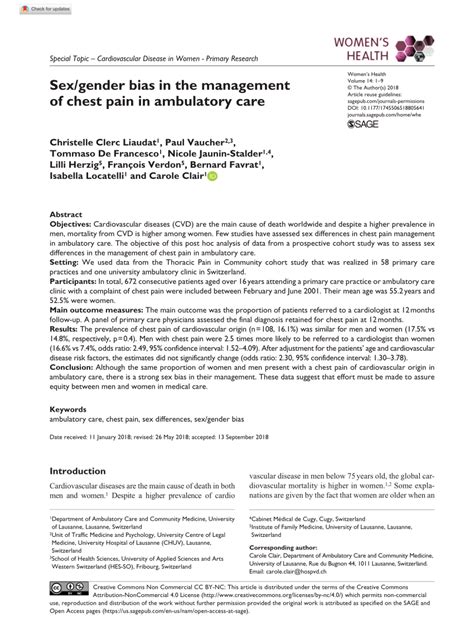 PDF Sex Gender Bias In The Management Of Chest Pain In Ambulatory Care