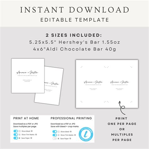 Printable Candy Bar Wrapper Template Instant Download Editable