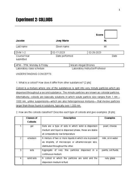 JACOBE - Experiment 2 - Colloids | PDF | Colloid | Emulsion