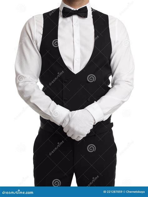 Butler in Elegant Uniform on White, Closeup Stock Image - Image of ...