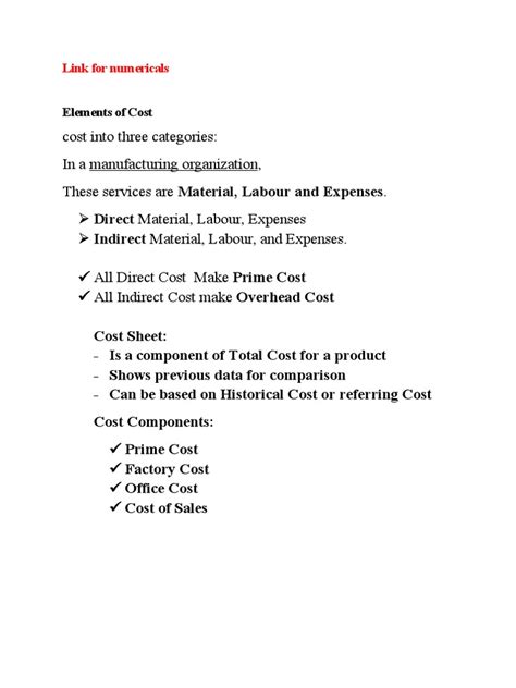 Cost Sheet Pdf Expense Cost