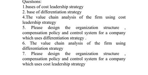 Solved 1bases Of Cost Leadership Strategy 2 Base Of