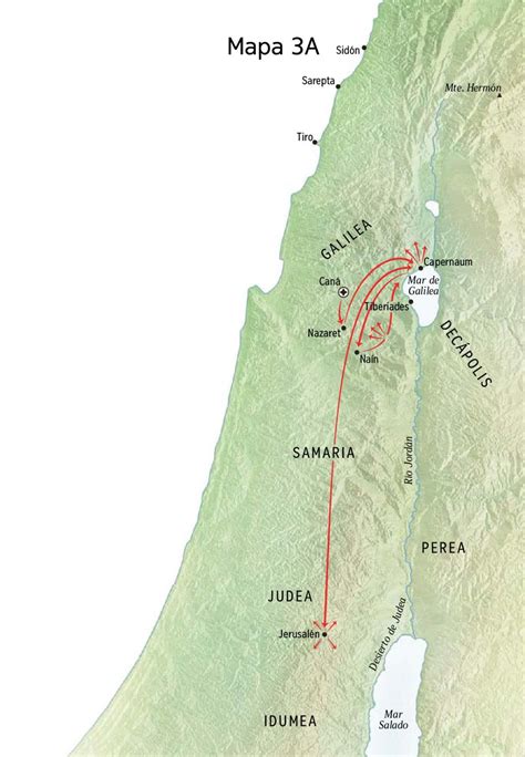 Mapa con los lugares en los que Jesús predicó cuando fue a Galilea