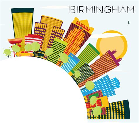 Birmingham Skyline With Color Buildings Blue Sky And Copy Space