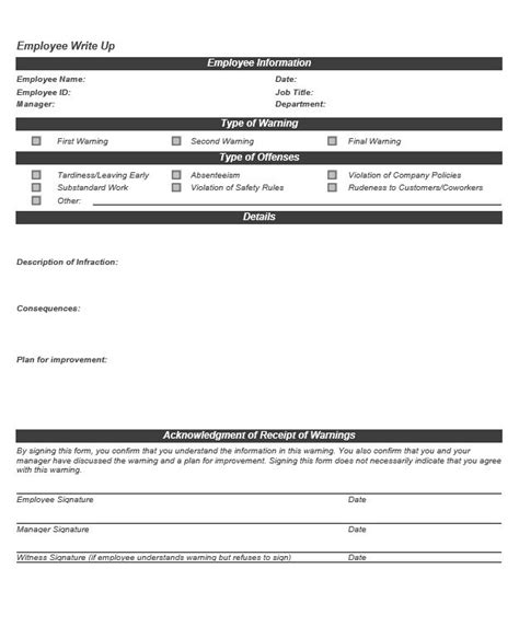 Employee Write Up Form Editable Employee Write Up Write Up Form Hr