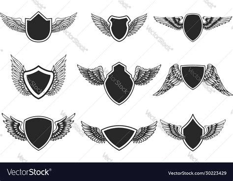 Set Emblems With Wings Design Element For Logo Vector Image