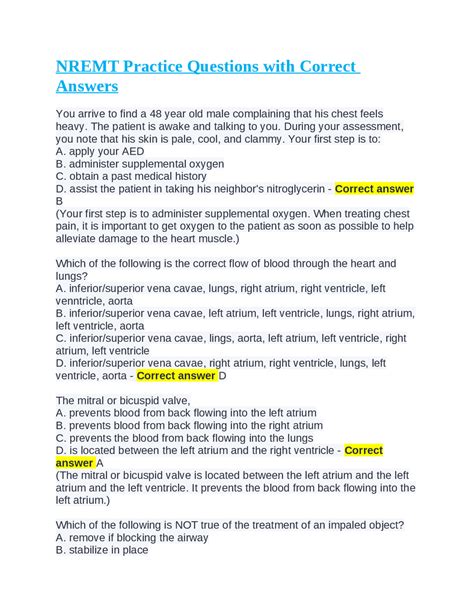 Nremt Practice Questions With Correct Answers Exams Nursing Docsity