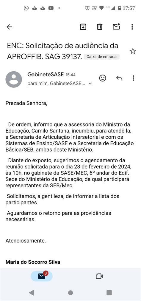 APROFFIB encaminha Carta ao Presidente Lula e MEC marca reunião para o