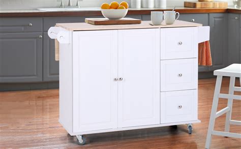 Sophia And William Kitchen Island Cart On Wheels With Drop Leaf And Rubber Wood Top