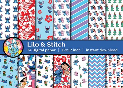 Stitch De Papel Para Imprimir - Papel digital Lilo y Stitch / Stitch Print / paquete de álbumes de ...