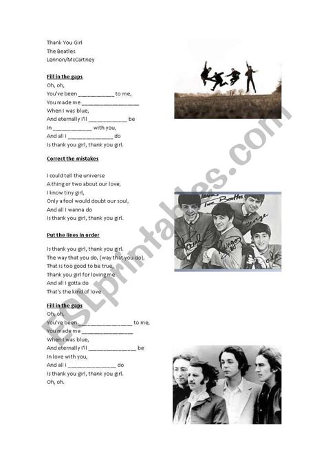 Thank you Girl (The Beatles) - ESL worksheet by meliruffini