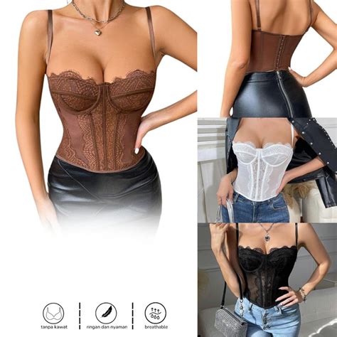 Jual Bustier Top Sexy Lingerie Shining Bustier Sexy Set Corset Bra Wanita Shopee Indonesia