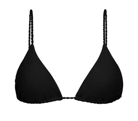 Reggiseno Bikini A Triangolo Nero Testurizzato Con Lacci Intrecciati Top St Tropez Black Tri