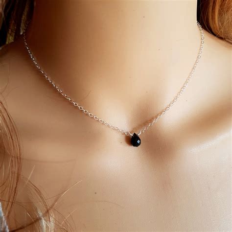 Sterling Silver Black Onyx Necklace Choker Small Tiny Black Etsy