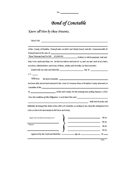 Commonwealth of Pennsylvania - Franklin County Constable Bond | EZ